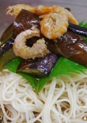 ひんやり!お茄子と干し海老のお素麺♪-レシピのメイン写真
