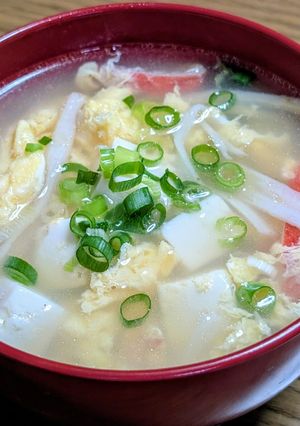 豆腐とカニカマとかきたまの生姜スープ-レシピのメイン写真