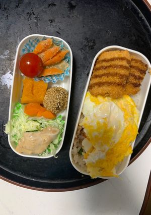 レンジ簡単梅味噌クリーム味オムライス弁当-レシピのメイン写真