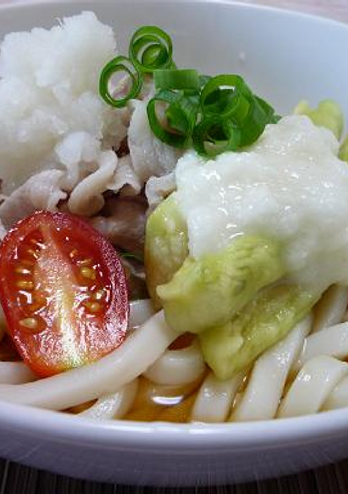 豚しゃぶとなすと長芋のおろし冷うどん-レシピのメイン写真