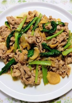 簡単今夜の夕飯！豚肉小松菜の生姜焼き主菜-レシピのメイン写真