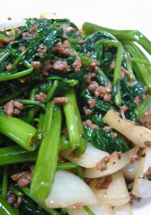 ♪空芯菜と挽き肉のにんにく炒め♪-レシピのメイン写真