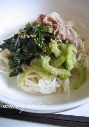 ゴーヤ㊙と豚しゃぶのごまだれ素麺-レシピのメイン写真