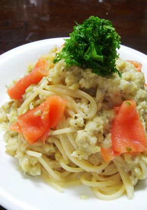 焼きなすとスモークサーモンの冷製パスタ-レシピのメイン写真