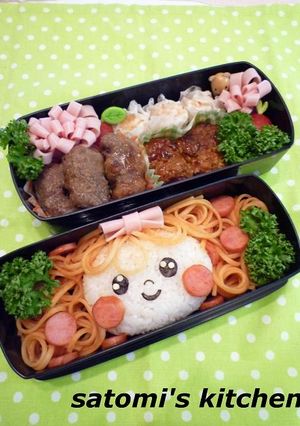 パスタとおにぎりで可愛いキャラ弁ガール♬-レシピのメイン写真