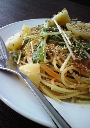 水菜とじゃがいものたらこパスタ-レシピのメイン写真