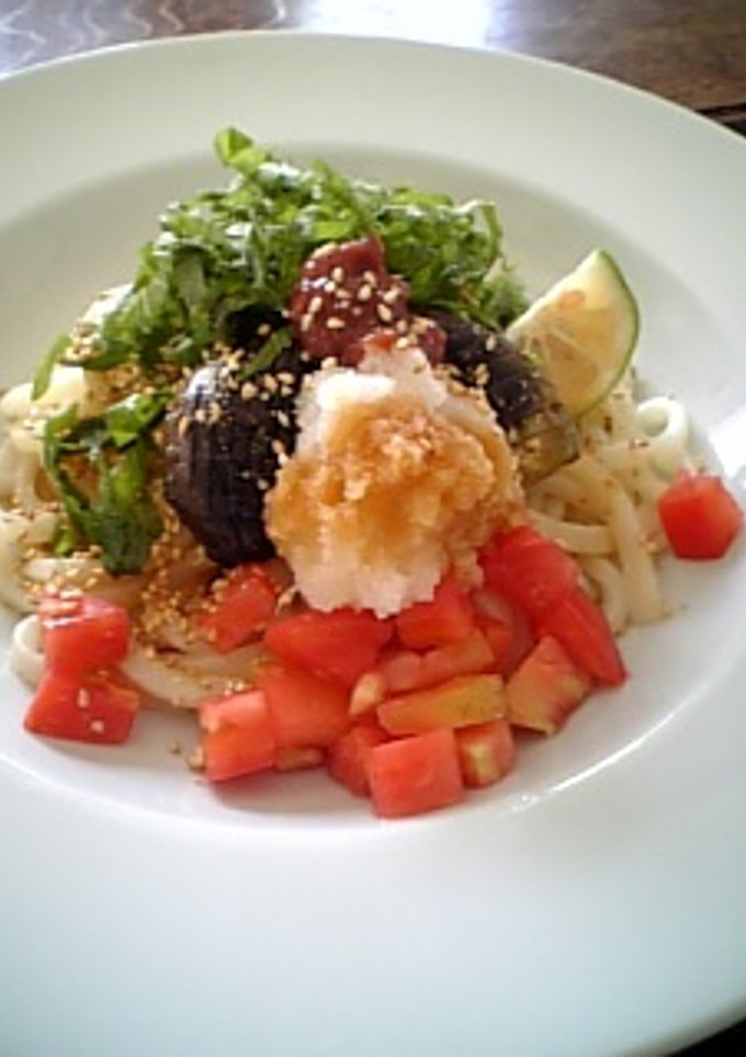 揚げ茄子と青じそ、かぼすの香り冷うどん-レシピのメイン写真