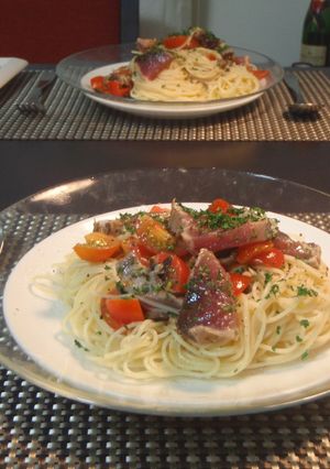 混ぜるだけで感動の味☆カツオの冷製パスタ-レシピのメイン写真