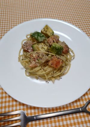 簡単☆サーモンアボカドわさびマヨパスタ♩-レシピのメイン写真