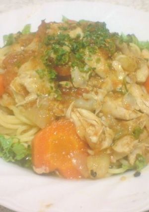 手羽元のトマトソース煮パスタ★ハート添え-レシピのメイン写真
