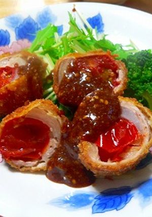 冷蔵庫の残り物ミニトマトで巻きカツ-レシピのメイン写真