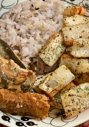 鮭ハラスと秋刀魚の蒲焼きワンプレート-レシピのメイン写真
