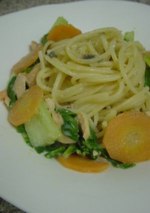 鮭と青梗菜の豆乳スープパスタ-レシピのメイン写真