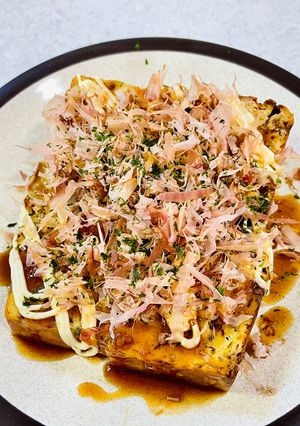 パウンドケーキ型でお好み焼き　大豆粉-レシピのメイン写真