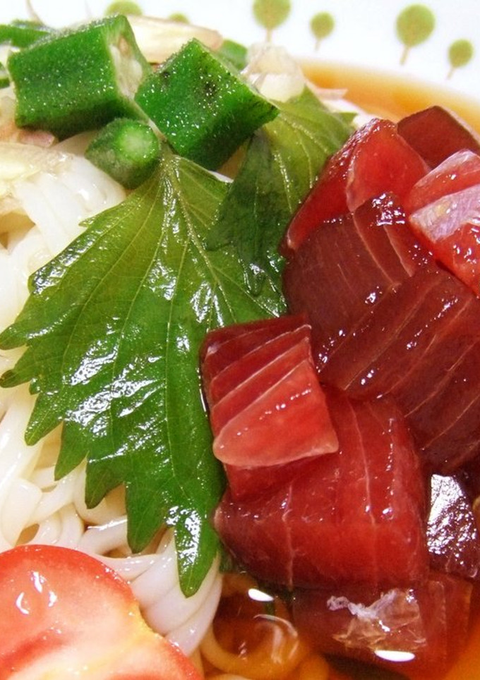 夏野菜とヅケの冷やしうどん-レシピのメイン写真