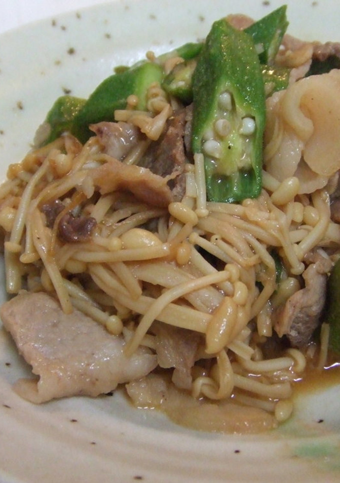 豚コマとオクラ＋エノキの中華風炒め-レシピのメイン写真