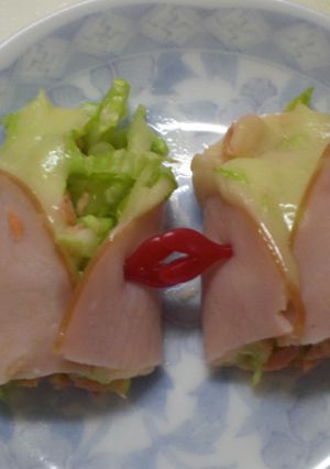 キャベツと鮭フレークのハムチーズ巻き焼き-レシピのメイン写真