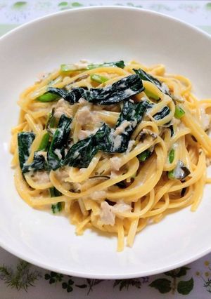 簡単夕飯昼食ワンパンツナ小松菜和風クリームパスタ-レシピのメイン写真