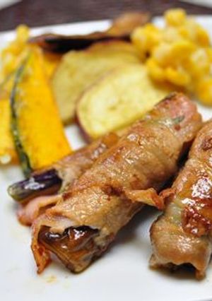 豚と茄子のくるくる巻き＊野菜チップ-レシピのメイン写真