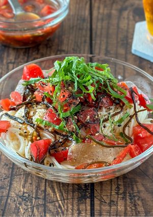 たっぷりトマトと塩昆布で冷やしおそうめん-レシピのメイン写真