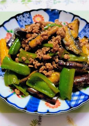 今日の夕飯簡単なすピーマン挽肉韓国炒節約-レシピのメイン写真