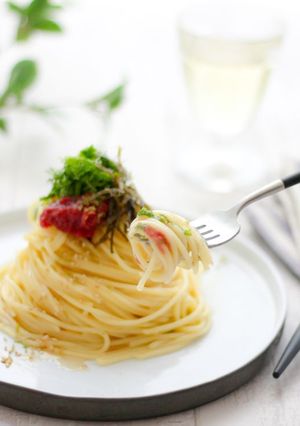 こんぶ茶で簡単！梅と大葉のワンパンパスタ-レシピのメイン写真