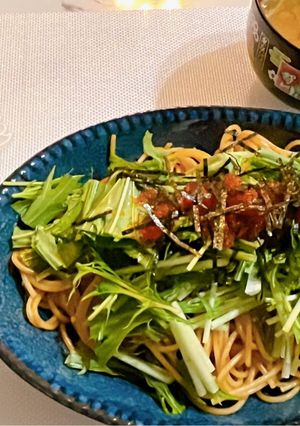 水菜ととびっこのかんずり和パスタ-レシピのメイン写真