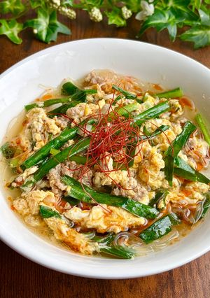 【煮込まないスープ】旨辛な豚にら玉スープ-レシピのメイン写真