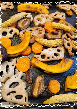 オーブンで肉焼くなら、野菜も焼こう！-レシピのメイン写真