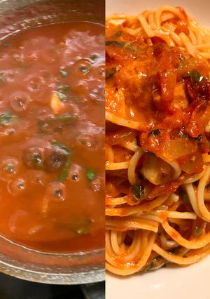 タコと大葉のトマトソースパスタ-レシピのメイン写真