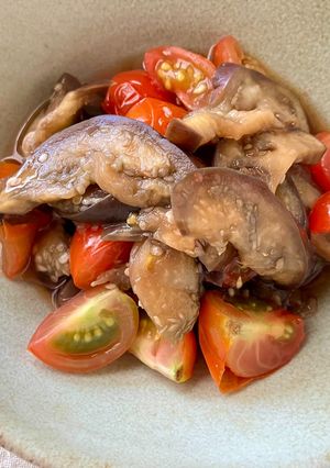 レンジで作る蒸し茄子とミニトマトの中華風-レシピのメイン写真