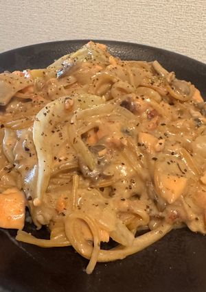 🌟【ワンパン】鮭ときのこの豆乳パスタ＊-レシピのメイン写真