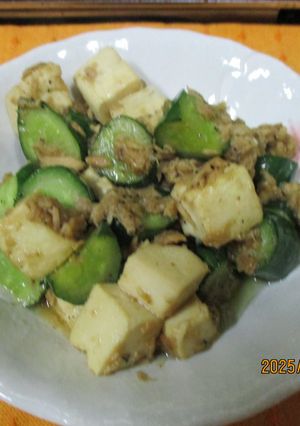 豆腐 きゅうり ツナの炒め物😋-レシピのメイン写真