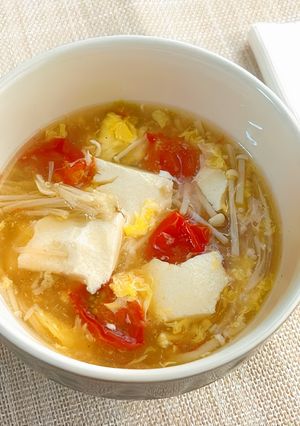 煮込まず完成！トマト酸辣湯風とろみスープ-レシピのメイン写真