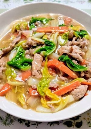 節約簡単夕飯主菜昼食豚こまと白菜の八宝菜・中華丼-レシピのメイン写真