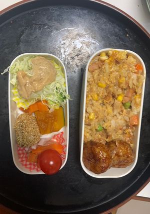 レンジ中華風梅トマトシーフード炒飯弁当-レシピのメイン写真