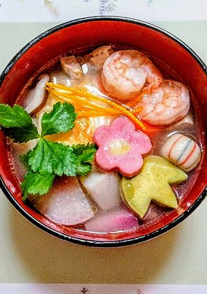 正月おもてなし!簡単エビの和洋折衷お雑煮-レシピのメイン写真