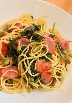 空芯菜とウインナーのペペロンチーノ風パスタ-レシピのメイン写真