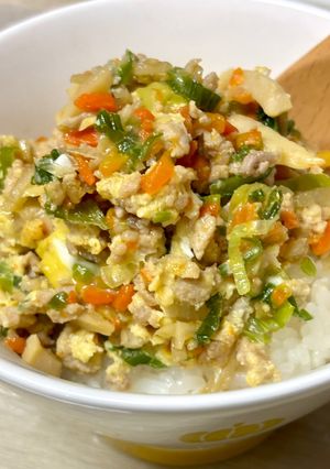 鶏ミンチとタケノコの丼風♪-レシピのメイン写真