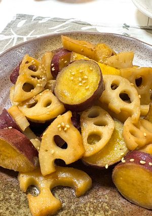 さつまいもと蓮根の炒め煮-レシピのメイン写真