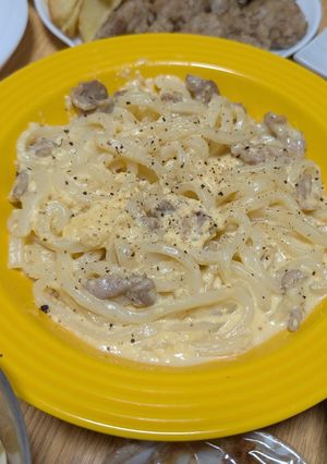 冷凍うどんで！絶品カルボナーラうどん-レシピのメイン写真