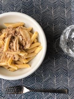 新玉ねぎと挽肉のクリームパスタ-レシピのメイン写真