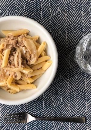 新玉ねぎと挽肉のクリームパスタ-レシピのメイン写真