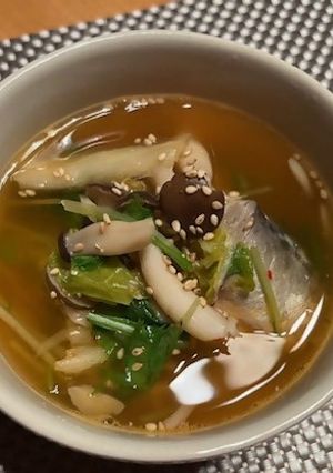 【腸活レシピ】サバ缶ときのこのキムスープ-レシピのメイン写真