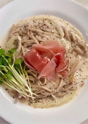 豆乳クリームチーズパスタ風蕎麦♡！-レシピのメイン写真