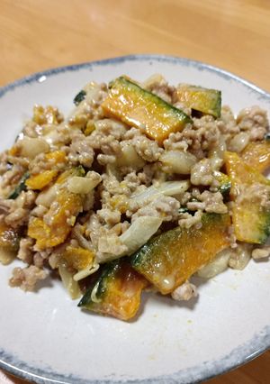 かぼちゃと豚ひき肉のマヨ醤油炒め-レシピのメイン写真