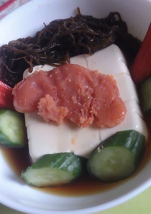 洗いもずくカニカマきゅうり+明太載せ冷奴-レシピのメイン写真