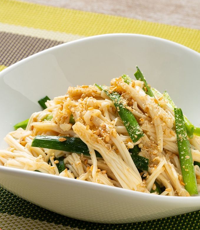 レンジで作るえのきとニラのごまポン酢あえ by JA中野市