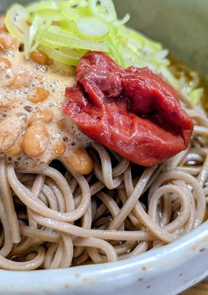 簡単お昼に納豆と梅干しの冷たい蕎麦-レシピのメイン写真