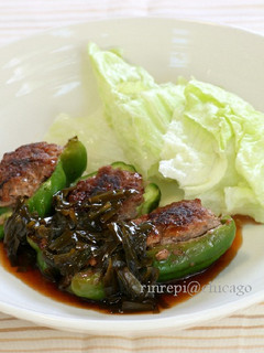 ダブル緑野菜 肉詰めピーマンの韮あんかけ-レシピのメイン写真